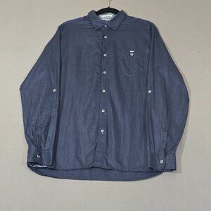 Ted Baker London Linen Cotton Shirt Men’s 5 (2XL) Navy Button Up Long Sleeve